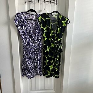 Maggy London Purple and Green Wrap Dresses